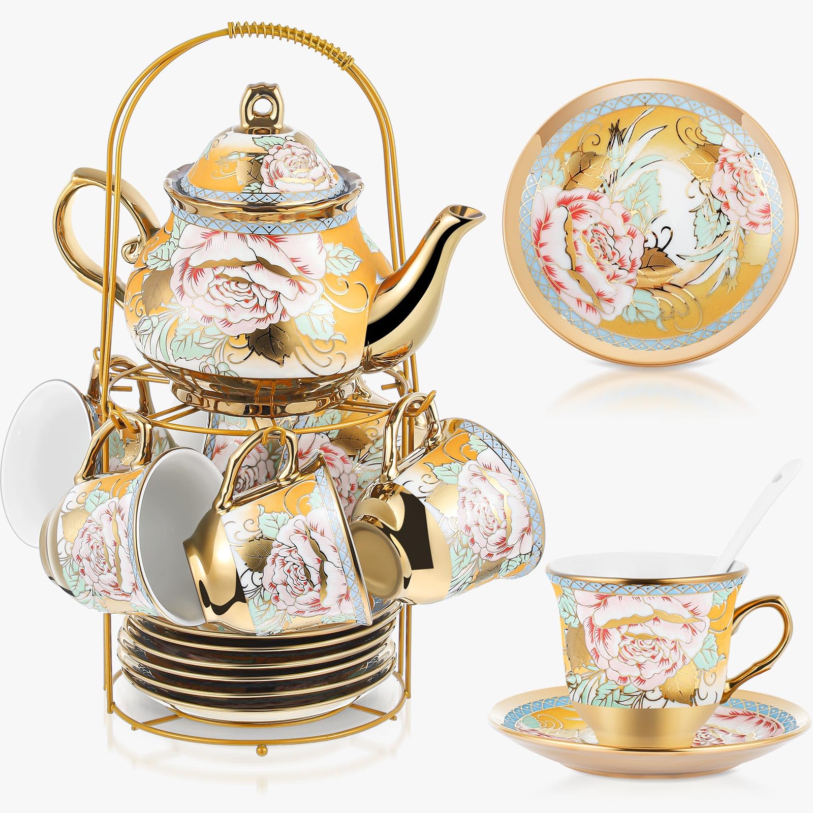 Zhehao tetera de porcelana 700 ml con borde dorado para momentos de merienda.