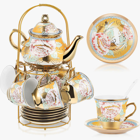 Zhehao tetera de porcelana 700 ml con borde dorado para momentos de merienda.