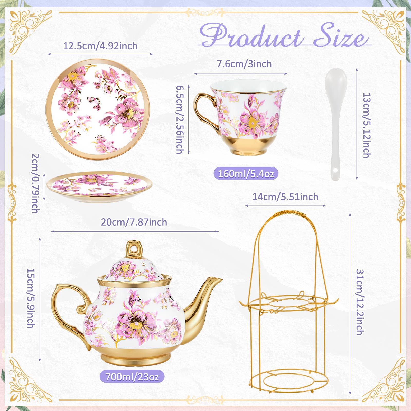 Tetera Zhehao de porcelana 700 ml con borde dorado.