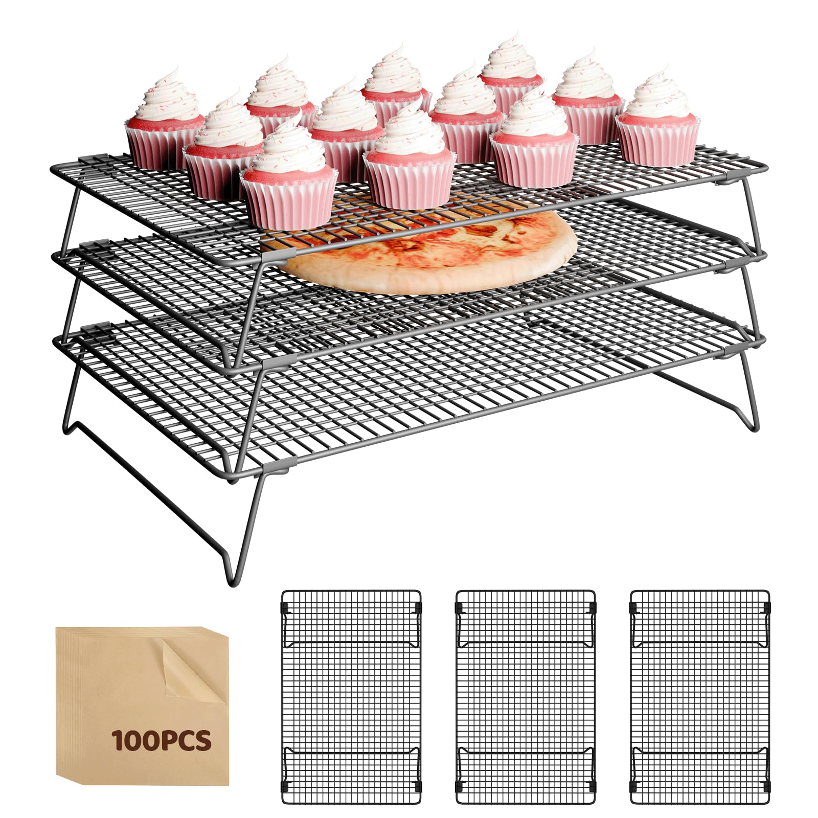 Rejilla ZHIWUJIA de tres niveles desmontable para enfriar pan y galletas.