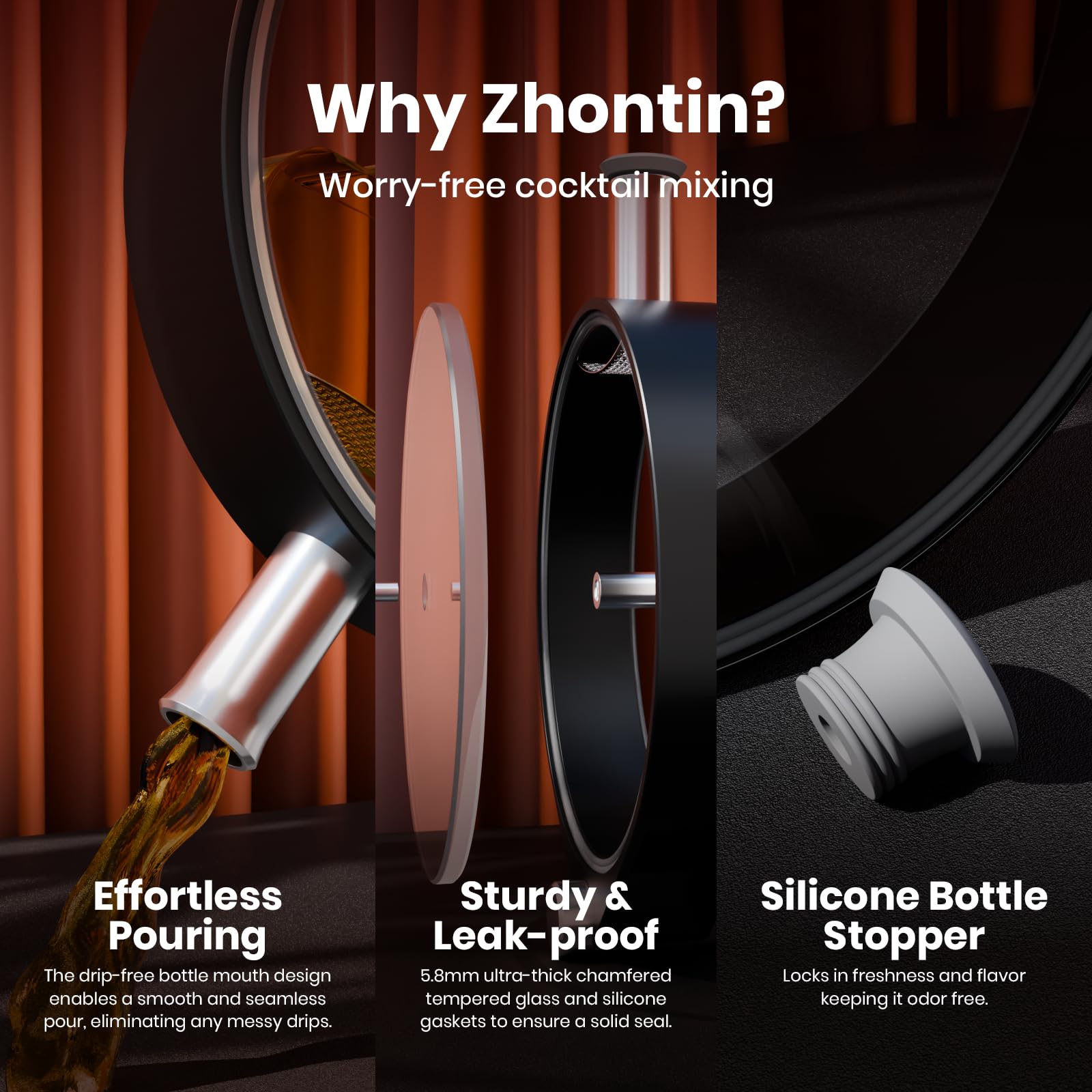 Zhontin Porthole infusor de vidrio transparente que exhibe ingredientes flotantes.