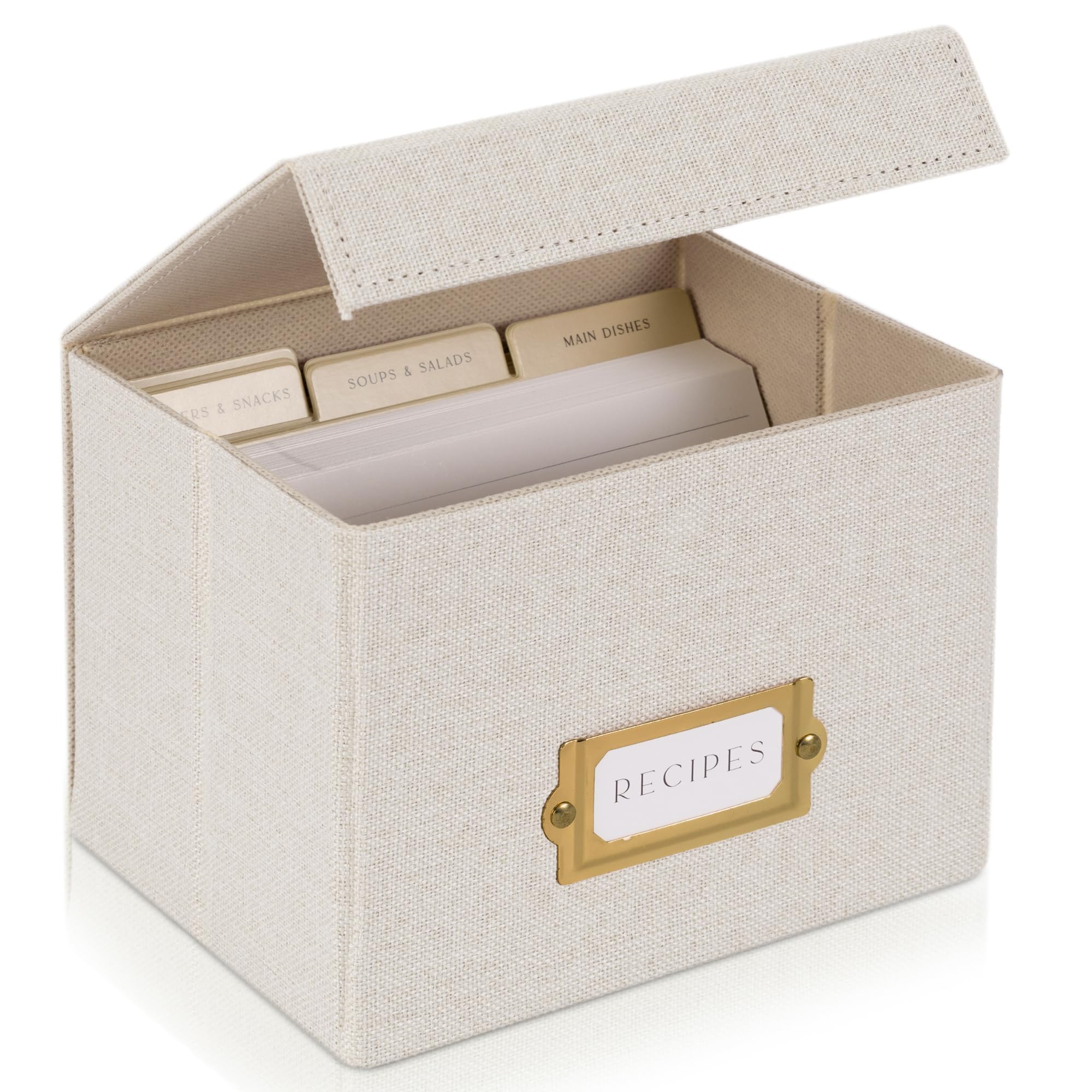 La caja-recetas-lino-diseno-moderno de ZICOTO permite organizar tus recetas con estilo.