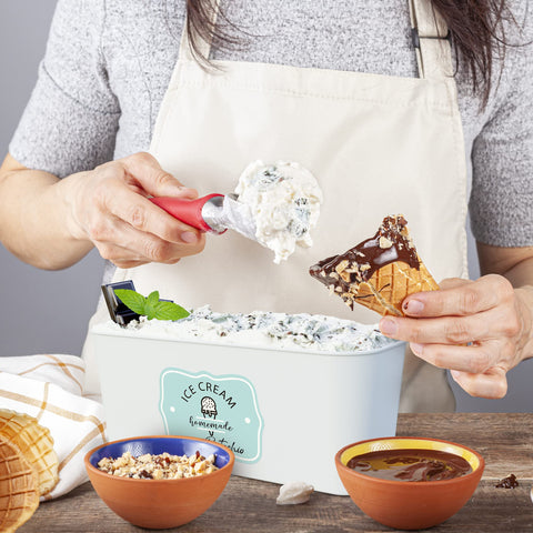 Ideal para sorbetes y yogur helado casero en el congelador.