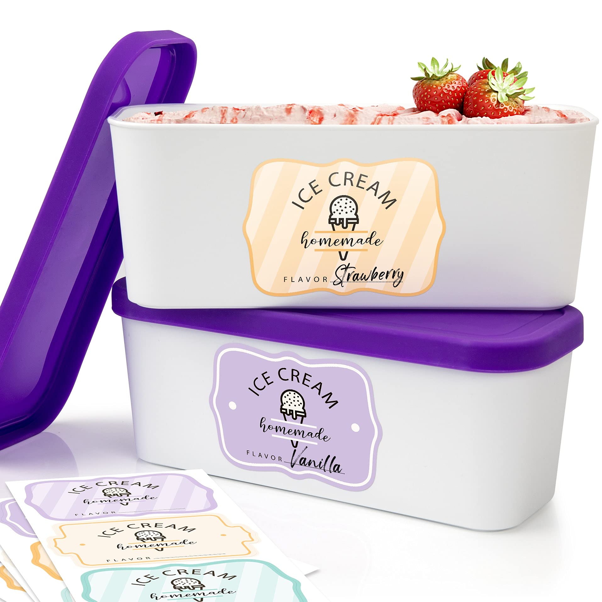 Conjunto ZICOTO de dos contenedores de helado con tapa hermética para porciones caseras.