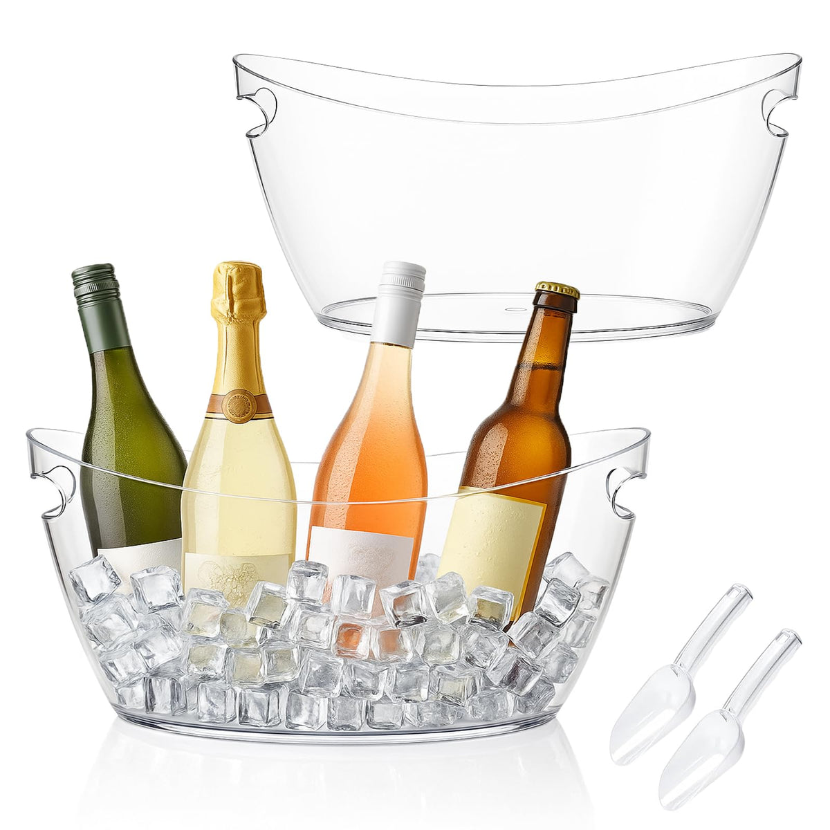 ZILAMGOO dos cubos de hielo acrílicos transparentes de 5,5 L en primer plano para fiestas.