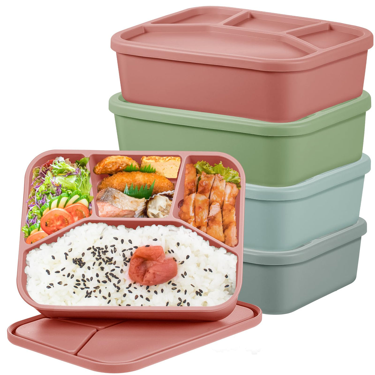 Caja Ziliny Bento de silicona, conjunto de cuatro, ideal para almuerzo diario en la oficina.
