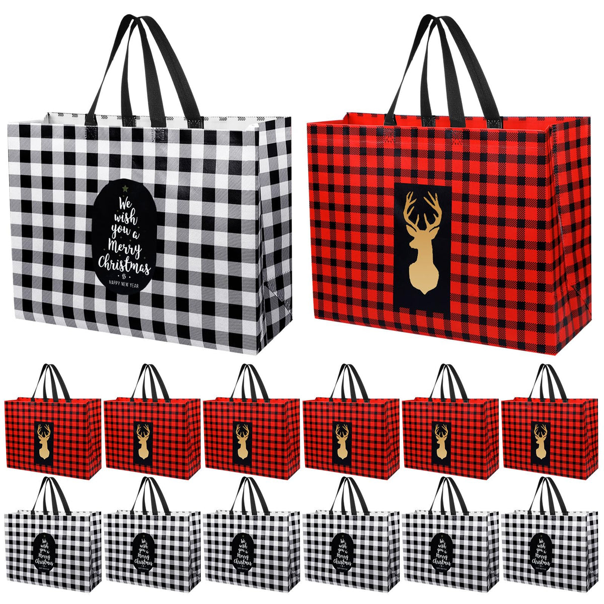 Bolsas Ziliny grandes para Navidad con diseño plaid, ideales para envolver regalos.