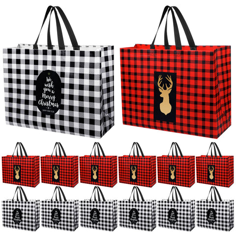 Bolsas Ziliny grandes para Navidad con diseño plaid, ideales para envolver regalos.