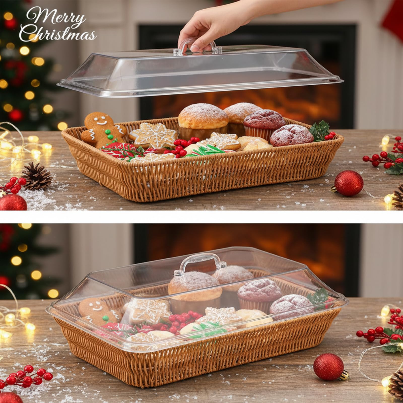 Cesta Ziliny para fruta con tapa acrílica, diseño rectangular y elegante.