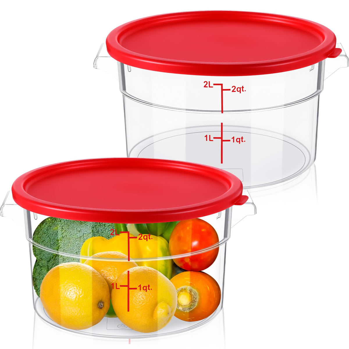 Ziliny contenedor transparente 2cuartos con graduación y tapa roja para control de porciones
