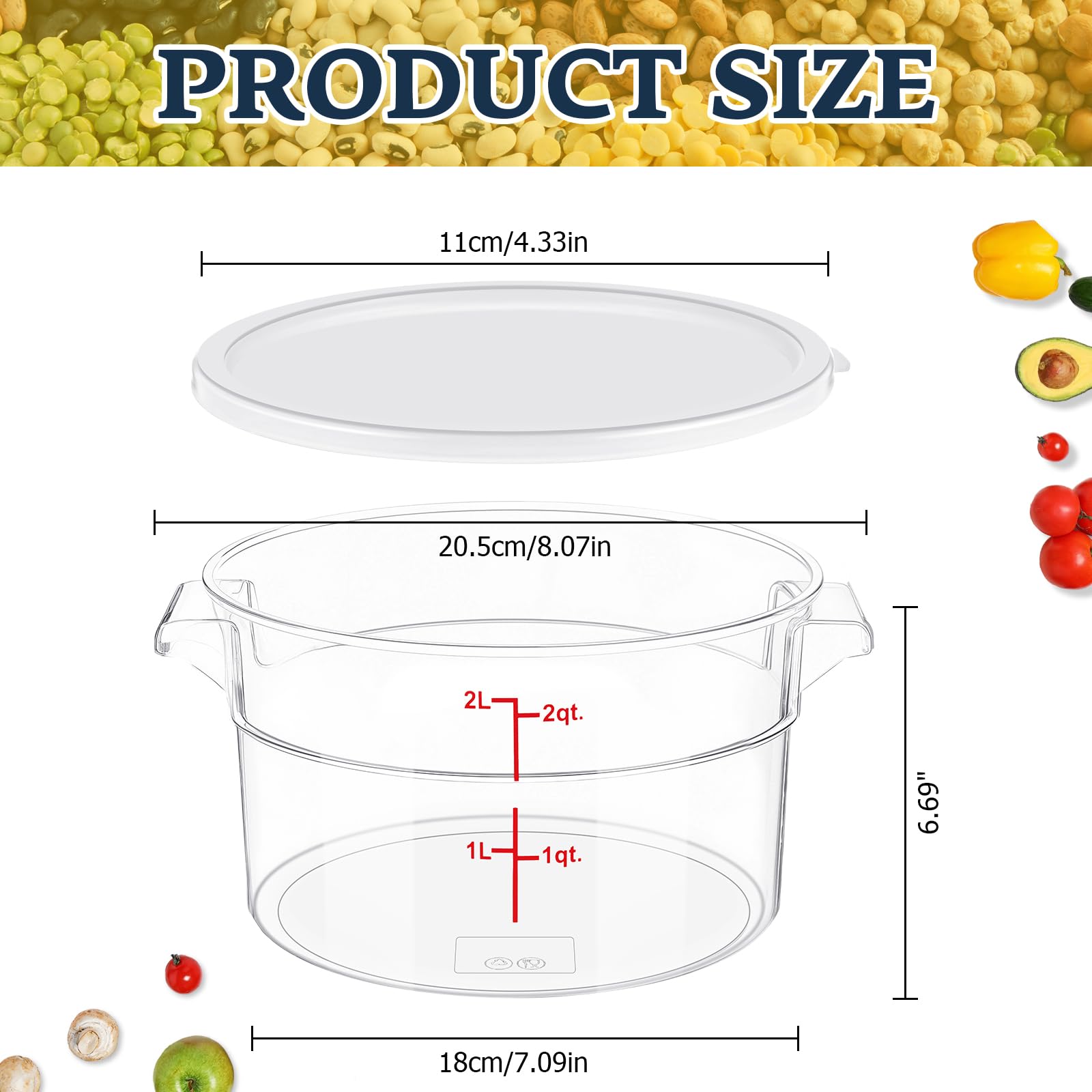 Ziliny contenedor 2qt traslúcido, identificación rápida del contenido