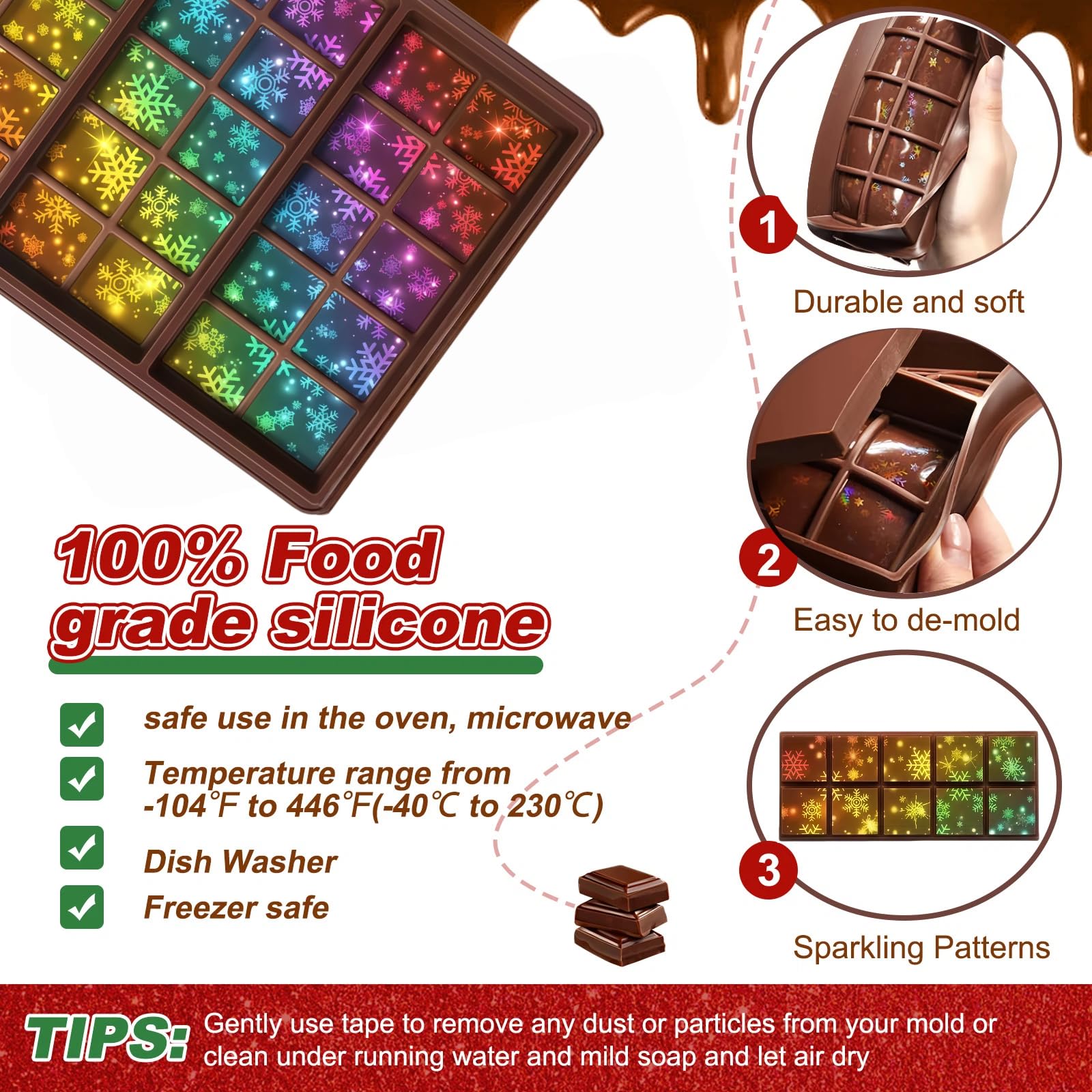Ziliny molde chocolate holográfico copo de nieve, efecto visual deslumbrante.