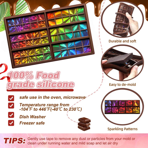 Ziliny molde de chocolate holográfico diamante, patrón deslumbrante para regalos comestibles.