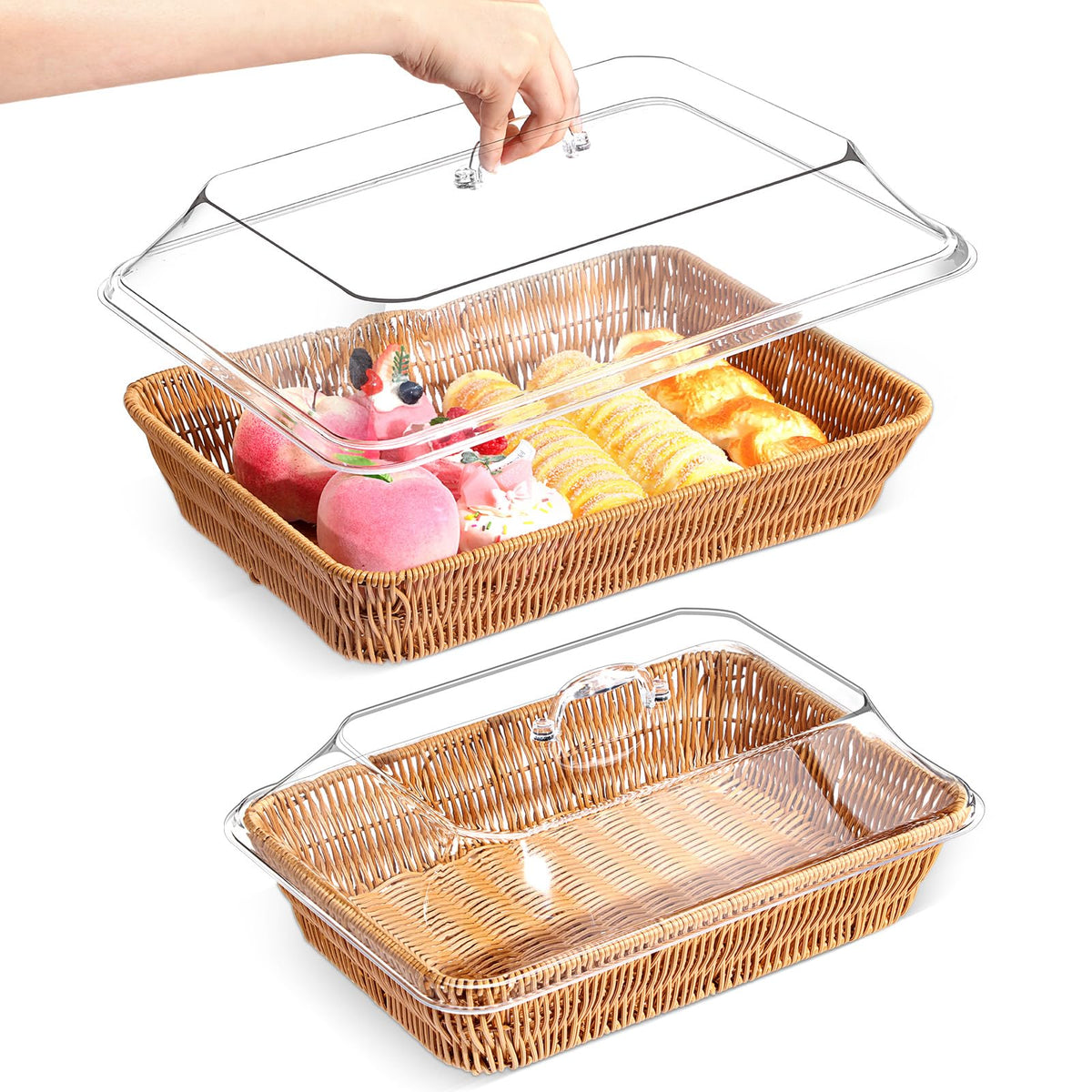 Cesta Ziliny para pan con tapa acrílica rectangular, ideal para servir en la mesa.
