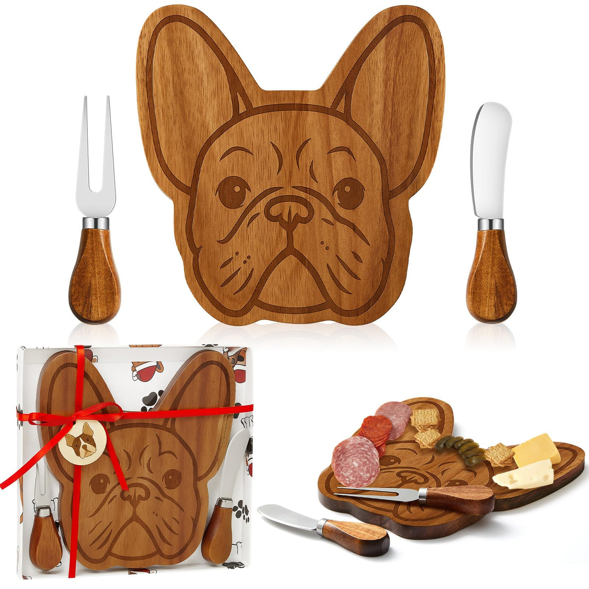 Ziliny tabla de charcutería con forma de bulldog francés, ideal para regalos.
