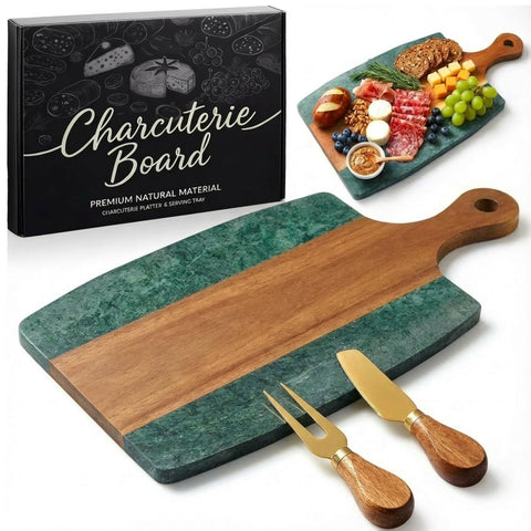 Tabla Ziliny de charcutería en mármol y acacia, ideal para servir aperitivos con estilo.