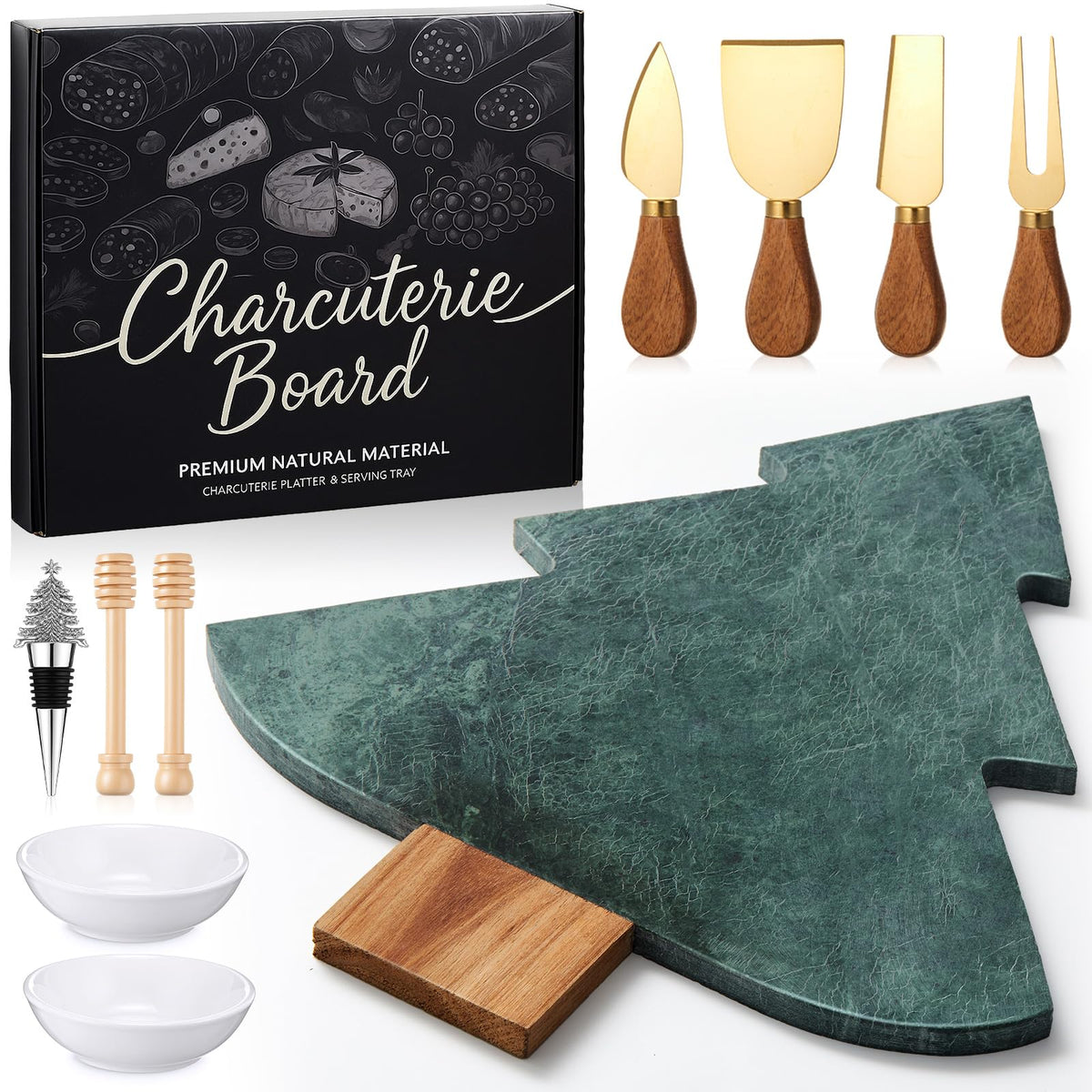 Ziliny tabla de charcutería en forma de árbol navideño de mármol y madera para servir quesos.