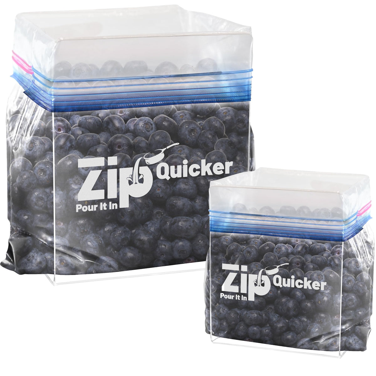 Zip Quicker: soporte para bolsas Ziplock con vertido controlado de sobras.
