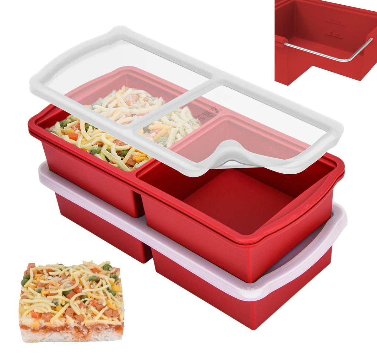 ZIP STANDING bandeja congeladora de dos tazas con tapa, porciones precisas.