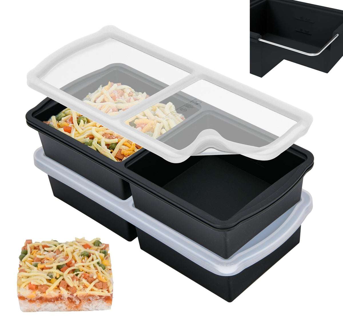 ZIP STANDING: bandeja congelar con tapa, porciones de 2 tazas para comidas rápidas.