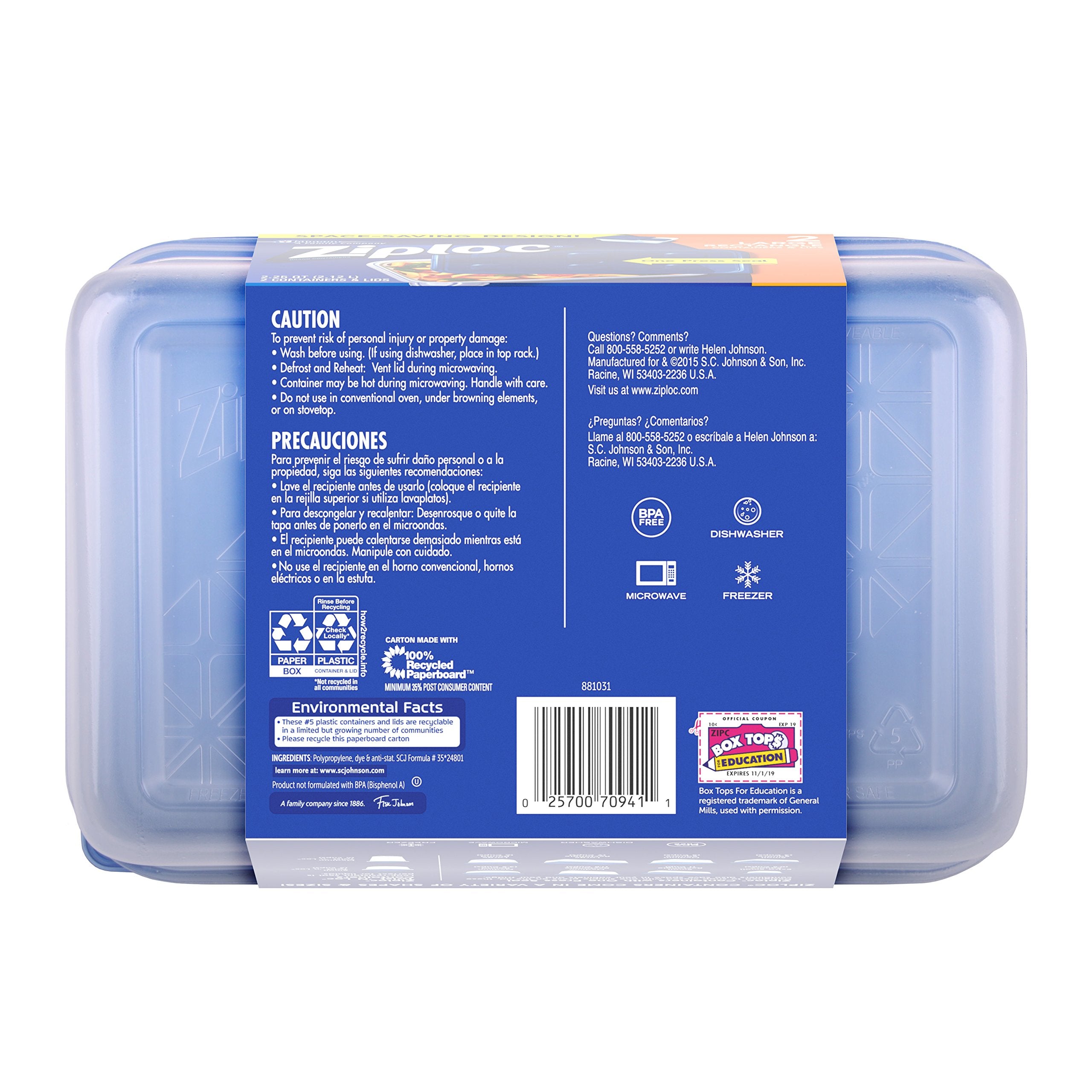 Ziploc 321874: tapa con diseño dentado y cierre seguro.