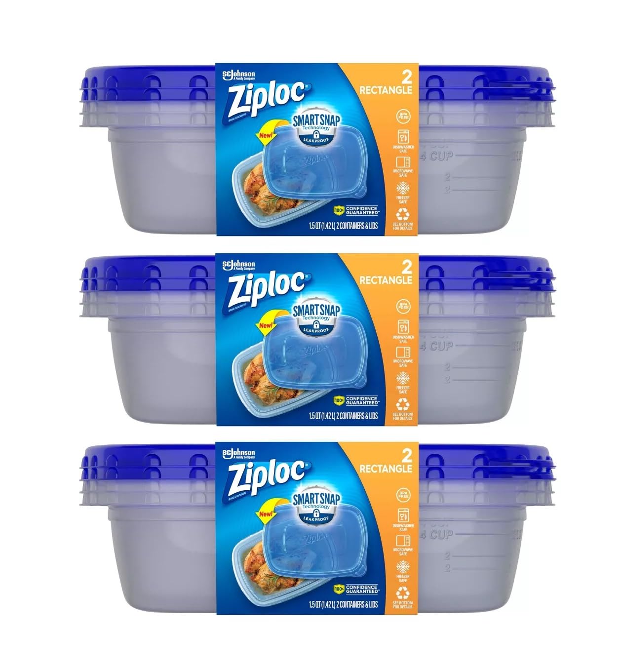 Conjunto Ziploc de contenedores rectangulares con Smart Snap para frescura