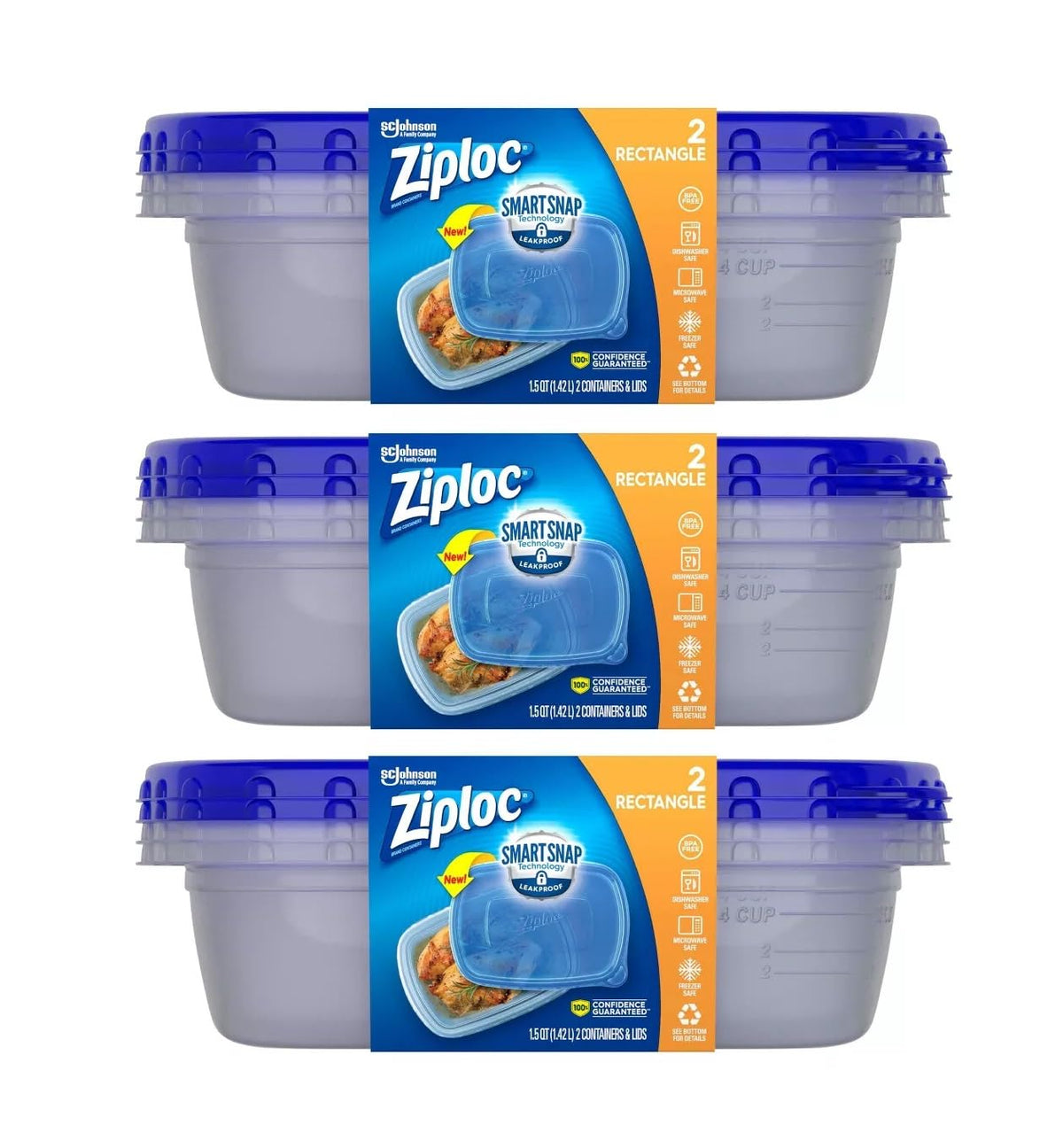Conjunto Ziploc de contenedores rectangulares con Smart Snap para frescura