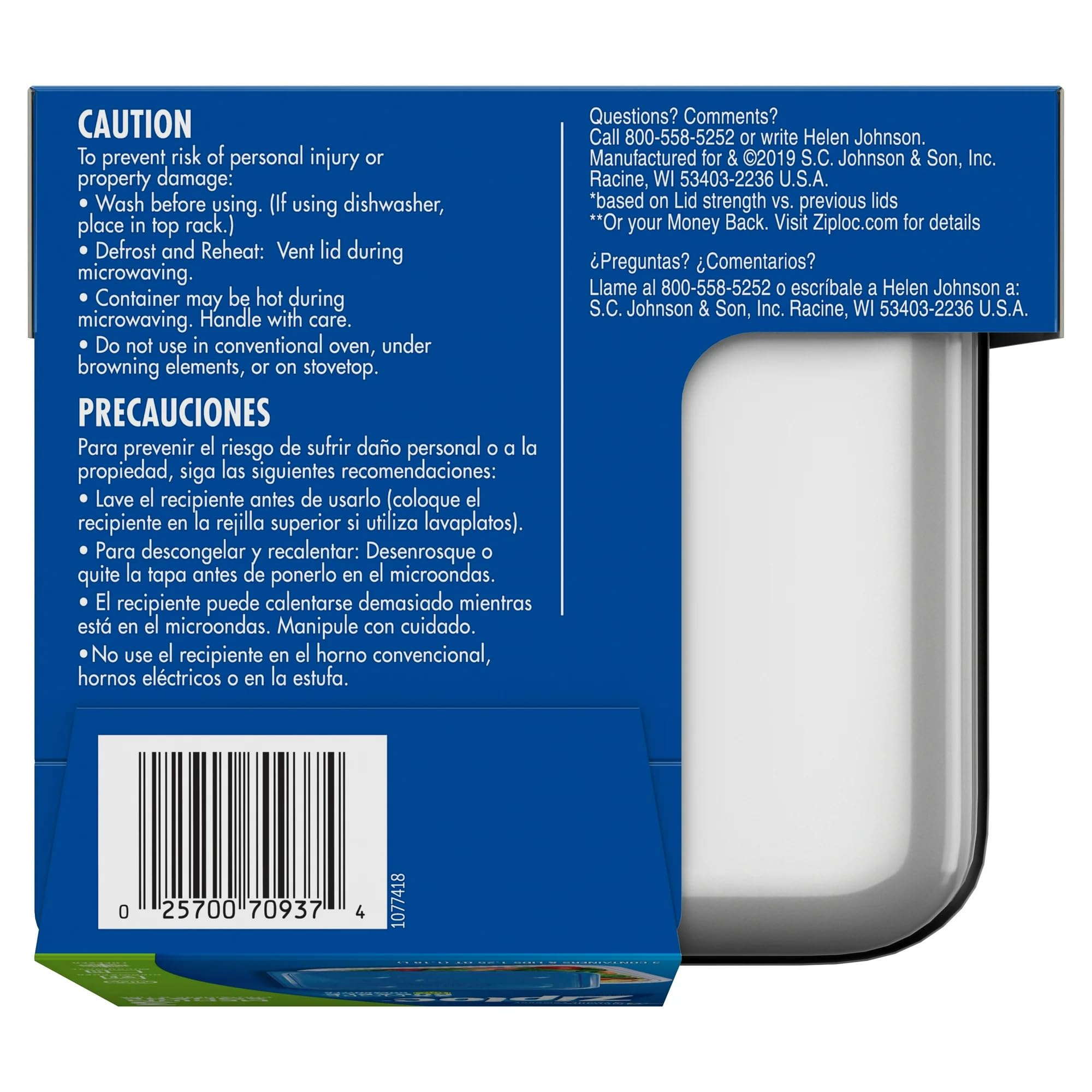 Diseño cuadrado eficiente de Ziploc para optimizar espacio.