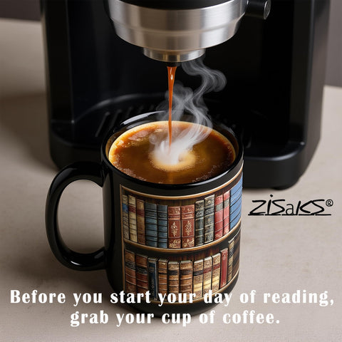 Taza Ziskaks Libros café diario, cerámica negra duradera