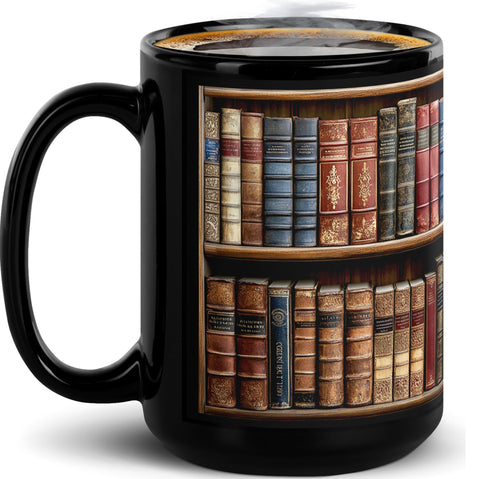 Taza Ziskaks Libros estantería negro 15 onzas, ideal para lectura diaria