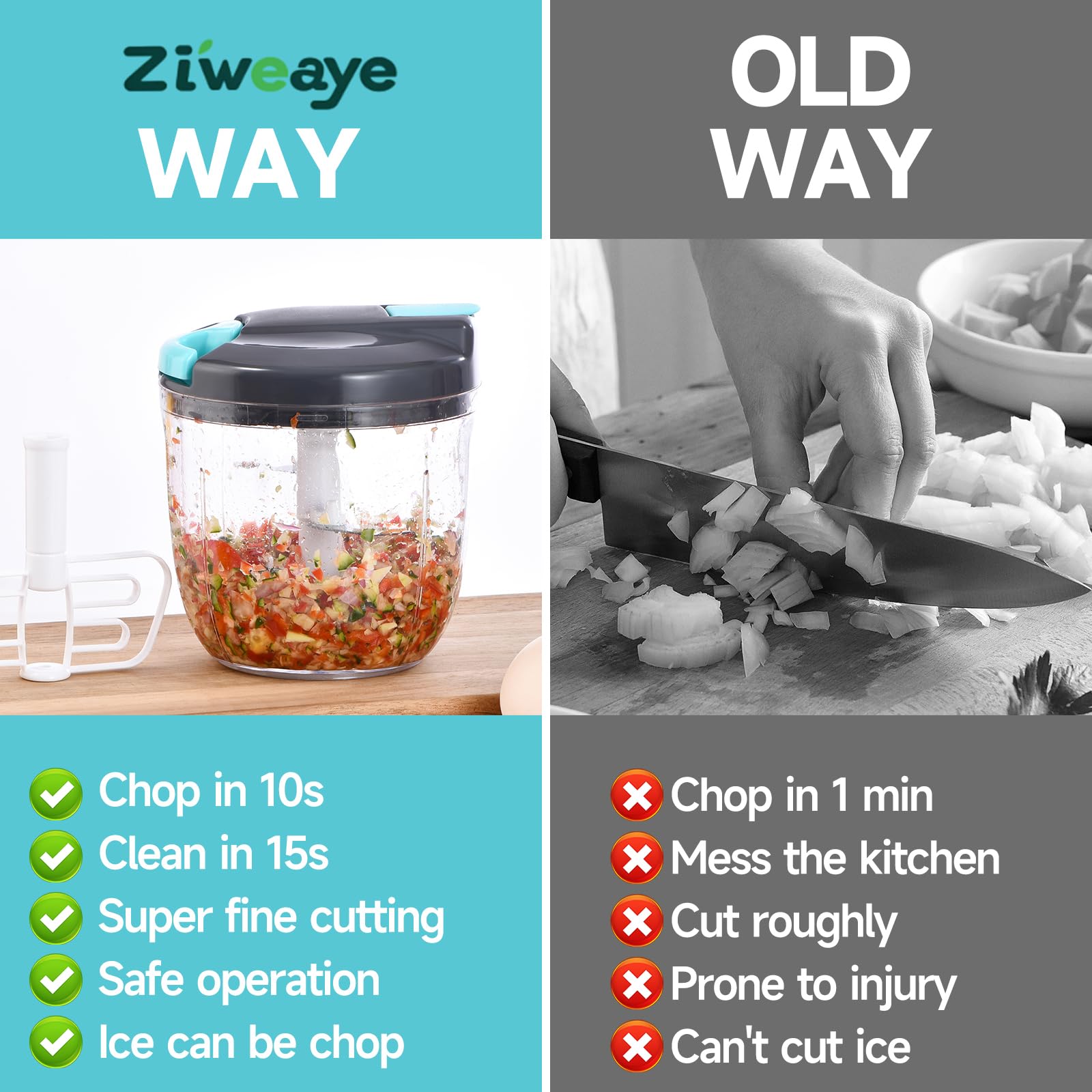 Ziweaye picadora manual para ajo, picado rápido