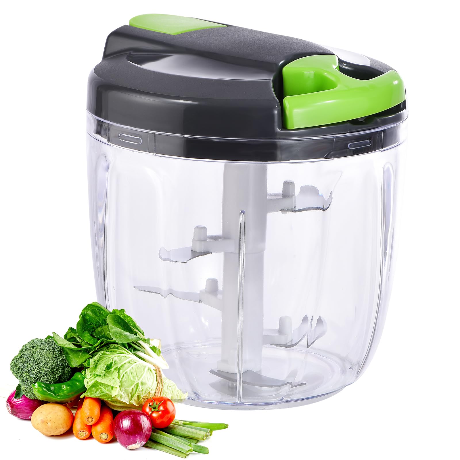 Ziweaye picadora manual de 900 ml vista frontal, ideal para picar ajo rápidamente
