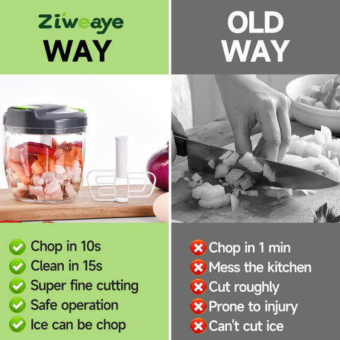 Ziweaye picadora manual de alimentos portátil, cuerda, fácil de limpiar