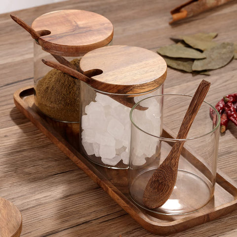 Vidrio ZJX0769 resiste choques térmicos con tapa de acacia para almacenamiento.