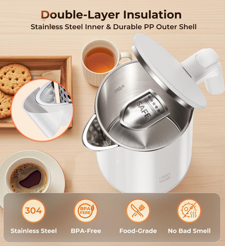 ZKBHOME Olla eléctrica 1L, interior de acero inoxidable para durabilidad.