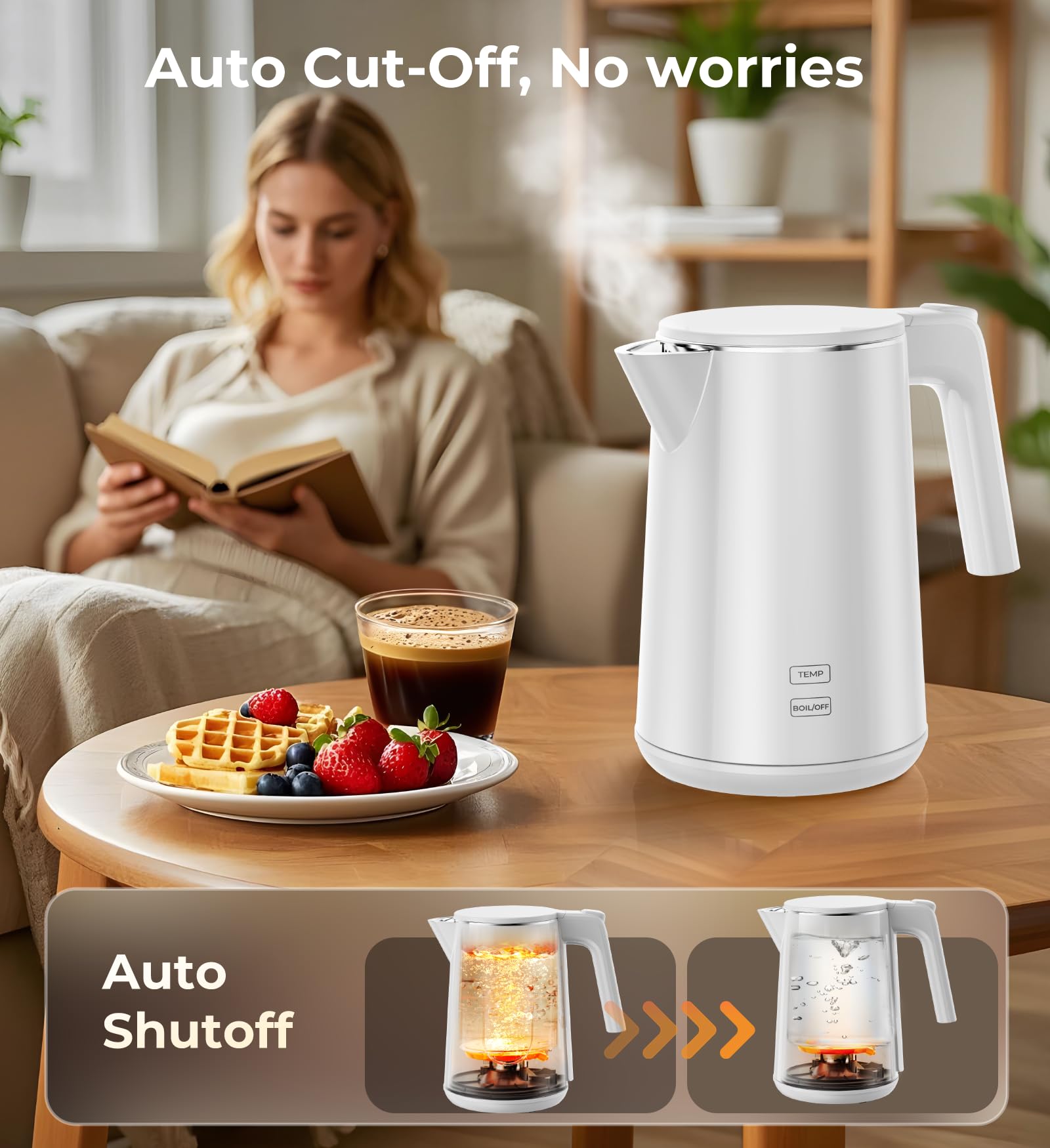 ZKBHOME Olla eléctrica 1L, mango frío al tacto para manejo cómodo.