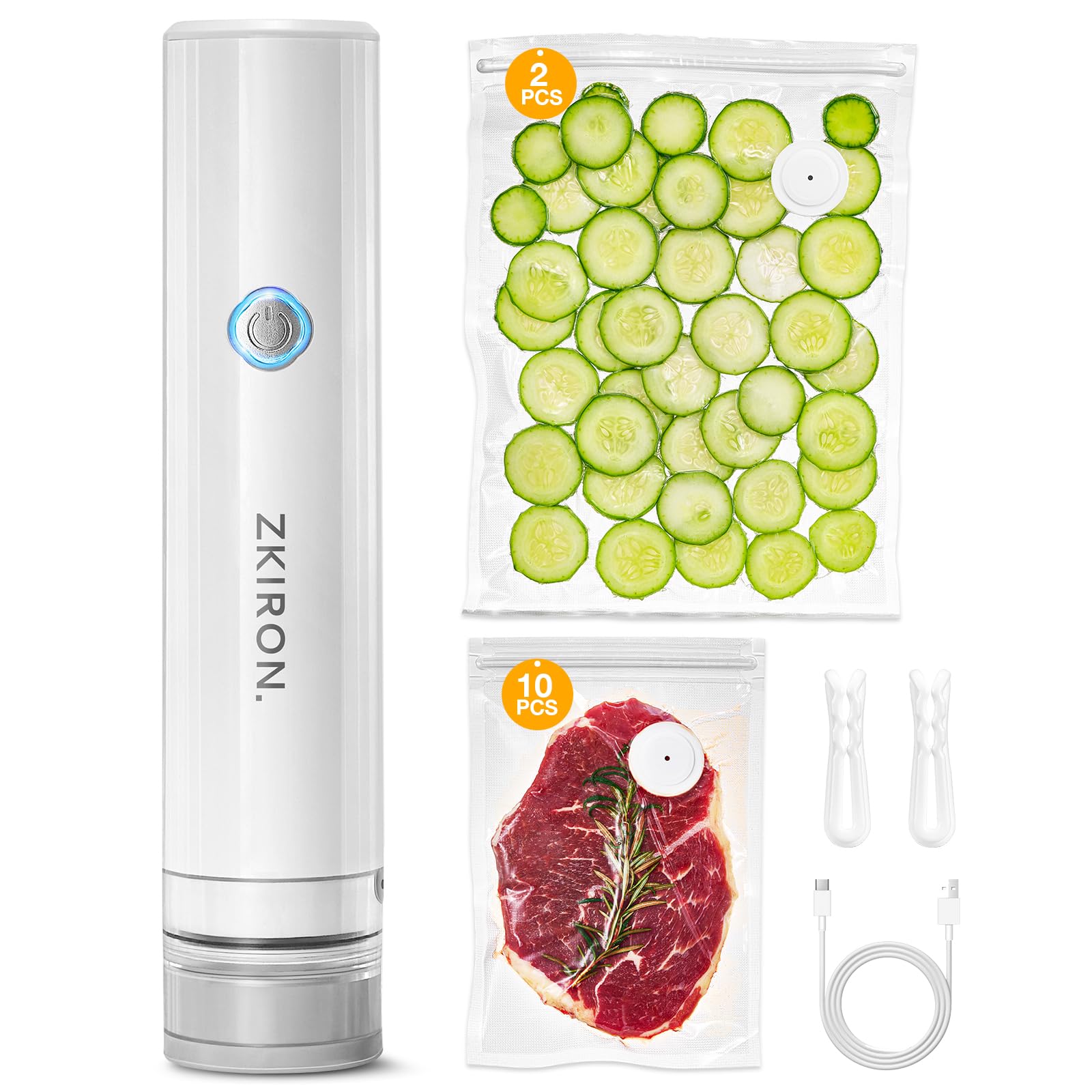 ZKIRON OneTouch en acción con sellado manual y bolsas reutilizables para conservación rápida