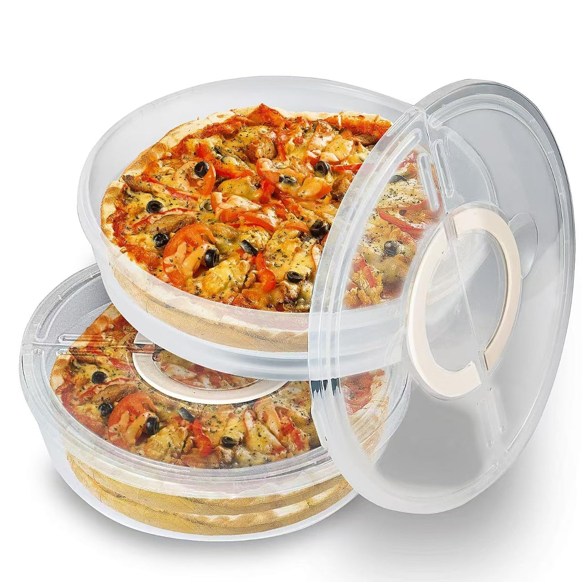 ZLMXXT Recipiente para pizza de 12 pulgadas con tapa y asa, ideal para porciones.