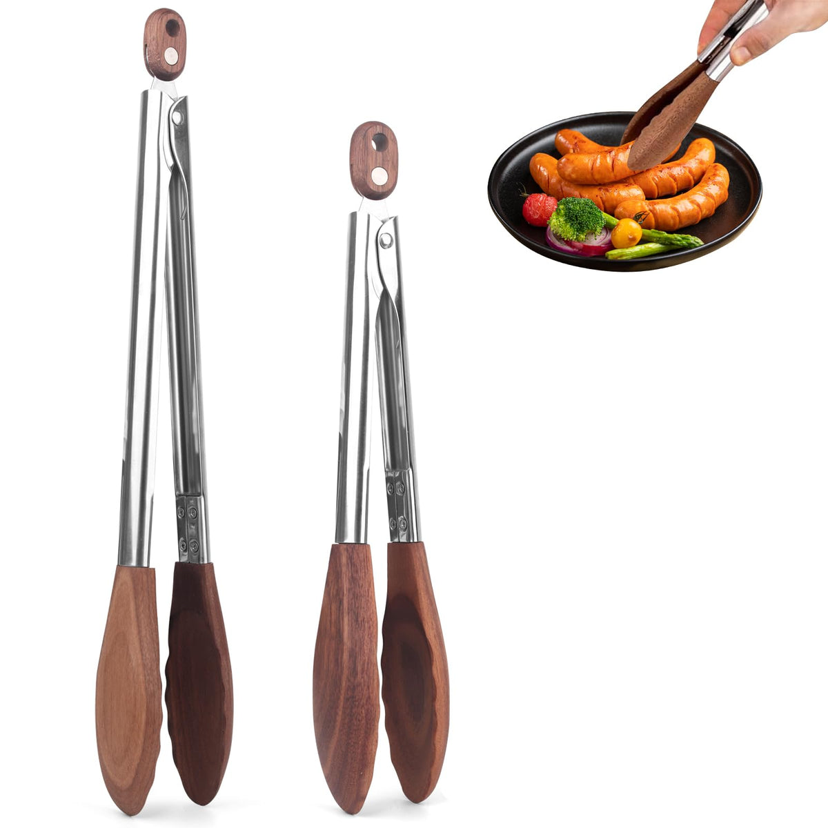 Tenazas ZLMXXT con punta de madera para cocinar, protege superficies antiadherentes.