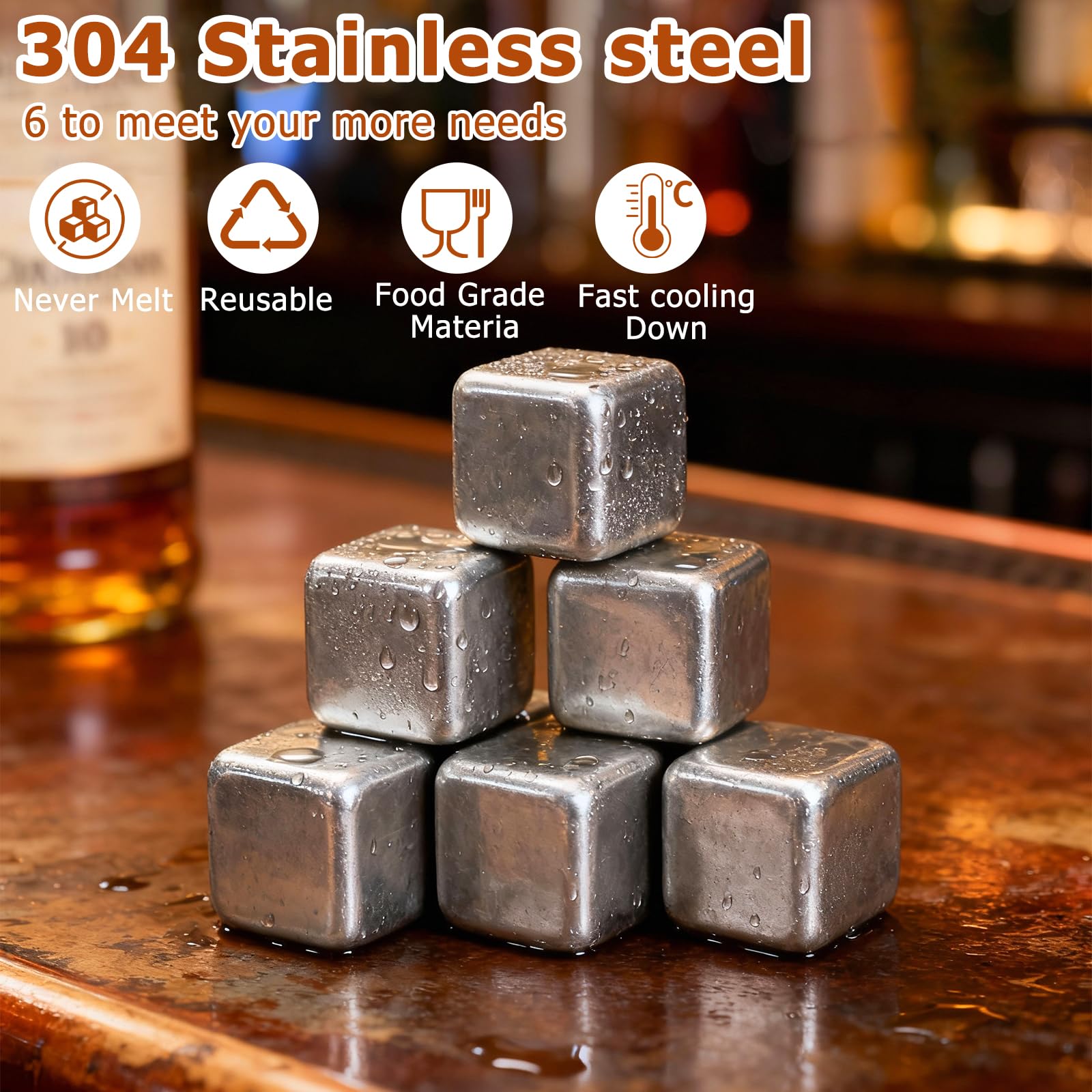 Piedras de whisky de acero inoxidable ZMJY mantienen la bebida fría sin diluir.