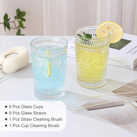 Juego de 6 vasos ZMOWIPDL con pajillas de vidrio y cepillos de limpieza