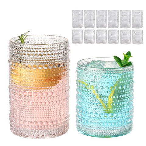 Vaso ZMOWIPDL vintage hobnail de 12 oz, ideal para cerveza fría o cócteles.