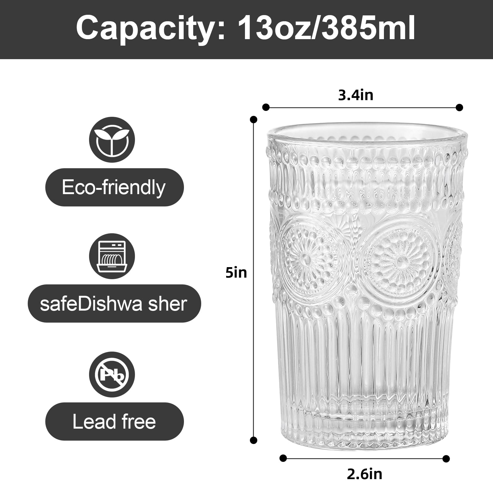 Vasos ZMOWIPDL cristal con textura grabada y agarre cómodo