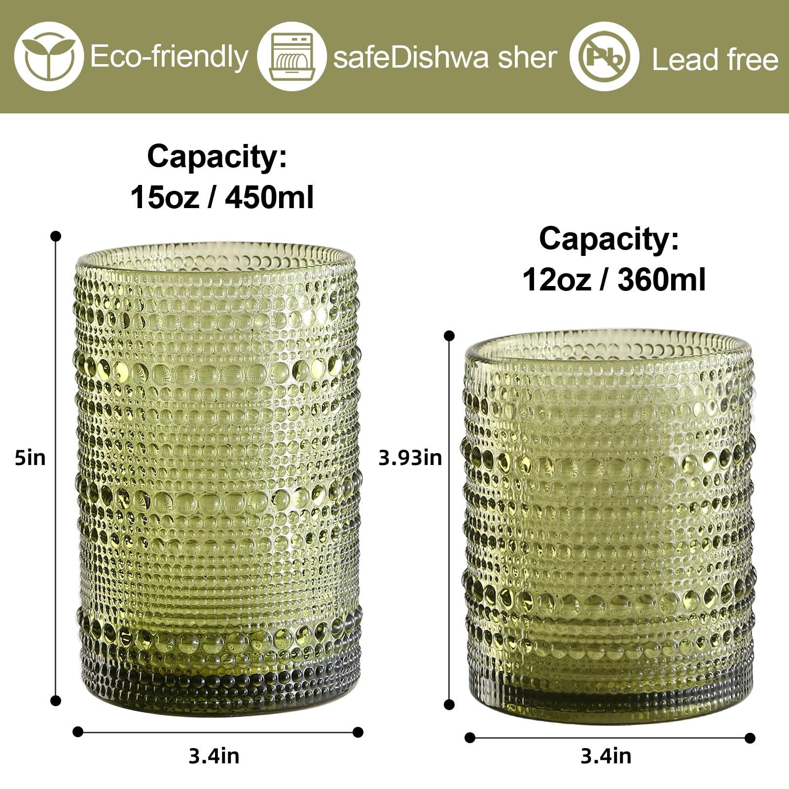 Vaso ZMOWIPDL 12oz con relieve de cuentas, detalle elegante.