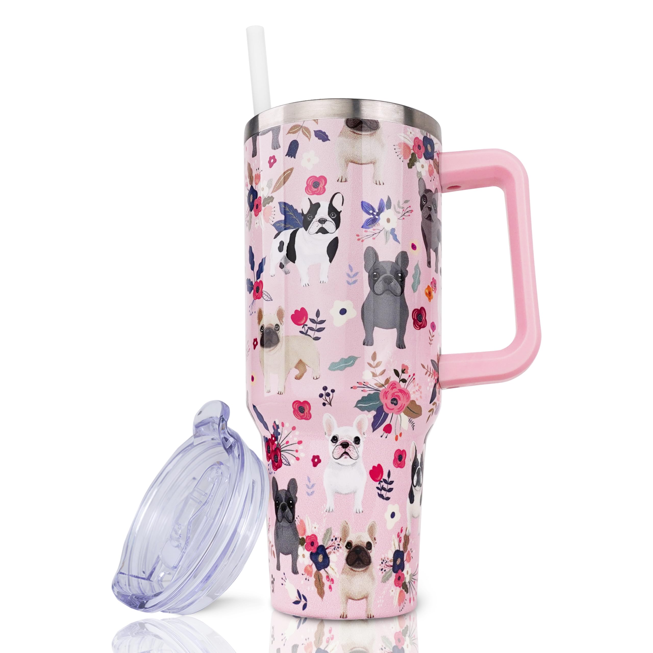 ZNYYZYBA taza bulldog francés 40oz con asa, ideal para llevar en paseos y viajes