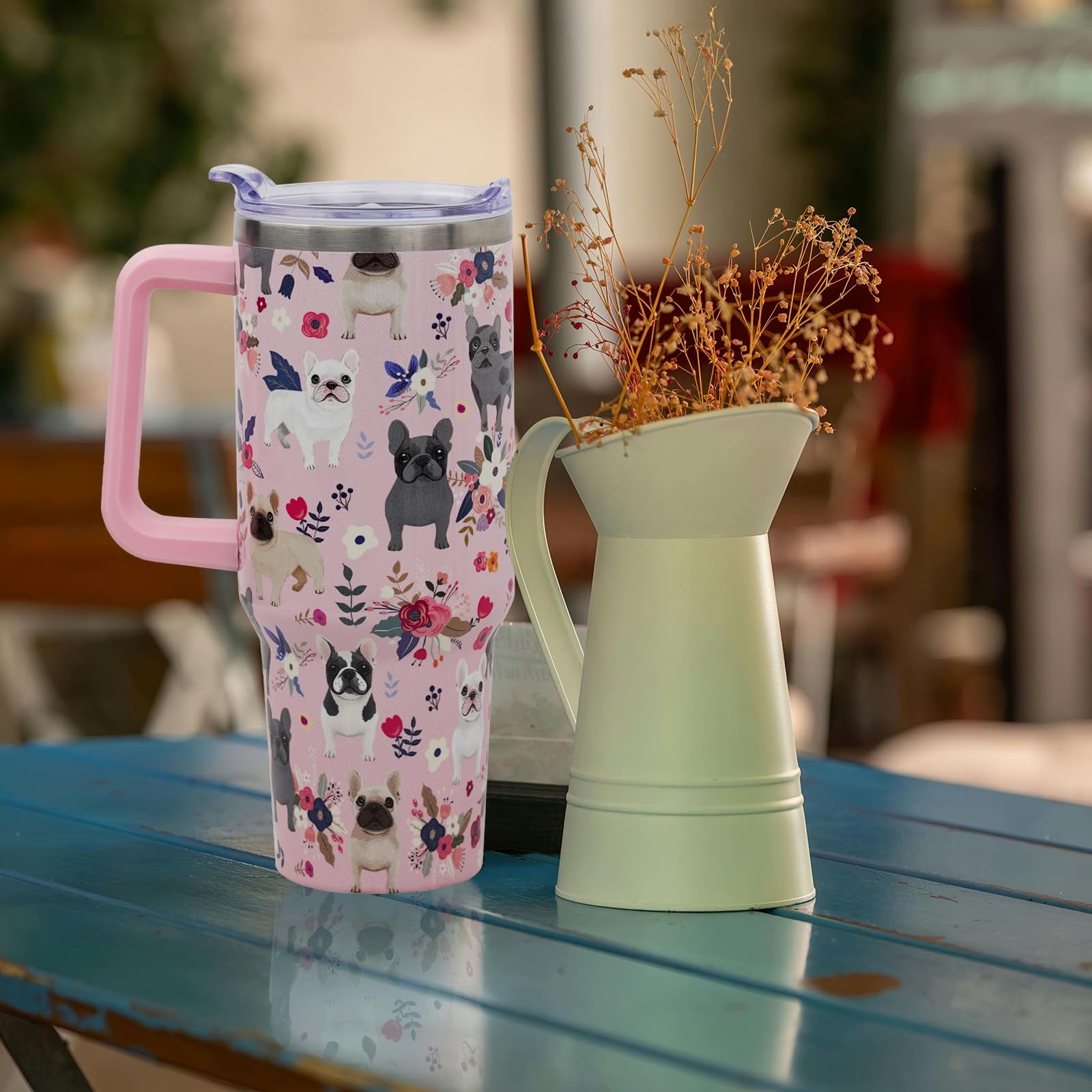 ZNYYZYBA taza bulldog francés 40oz reutilizable, reduce plástico desechable