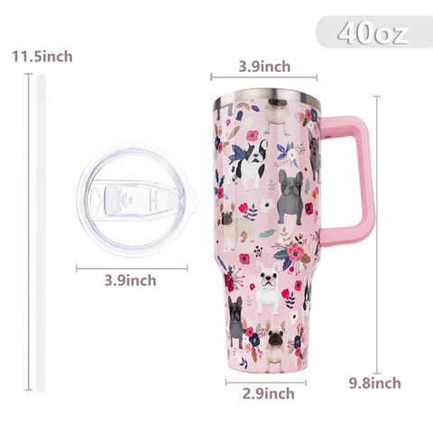 ZNYYZYBA taza bulldog francés 40oz para coche, cabe en portavasos