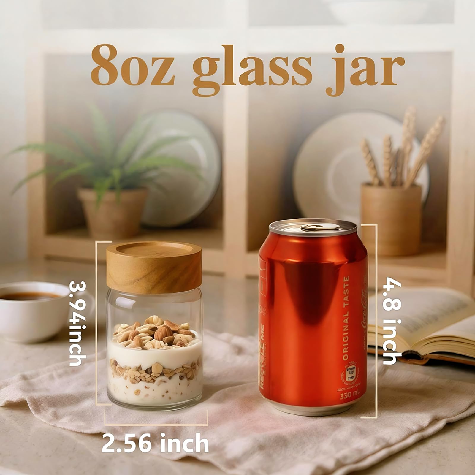 Zoaiirte tapas de acacia herméticas para sellar alimentos y mantener frescura.