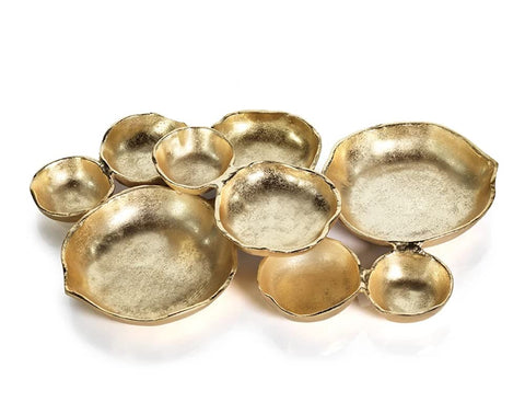 Conjunto Zodax de 9 cuencos para servir en acabado oro antiguo, ideal para aperitivos