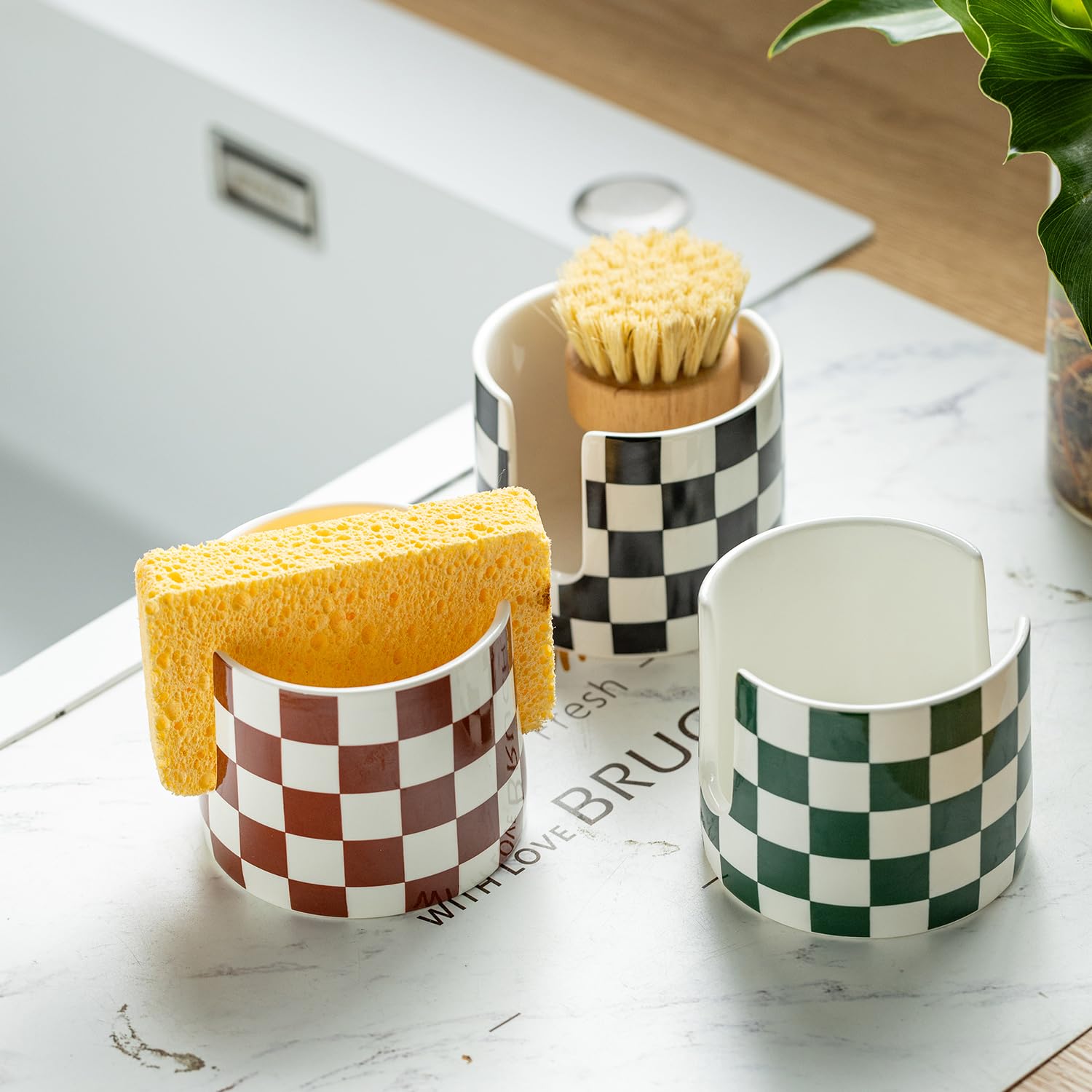 Zoeeker portaspongas cerámico baño neutro, soporte estable para utensilios.